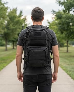 HIGHLAND TACTICAL Major 34L Tactical Backpack MOLLE Daypack with 6 External Pockets, Padded Shoulder Straps, Laptop Sleeve (Fits 15), Durable Fabric for Hiking, Travel & Commuting
