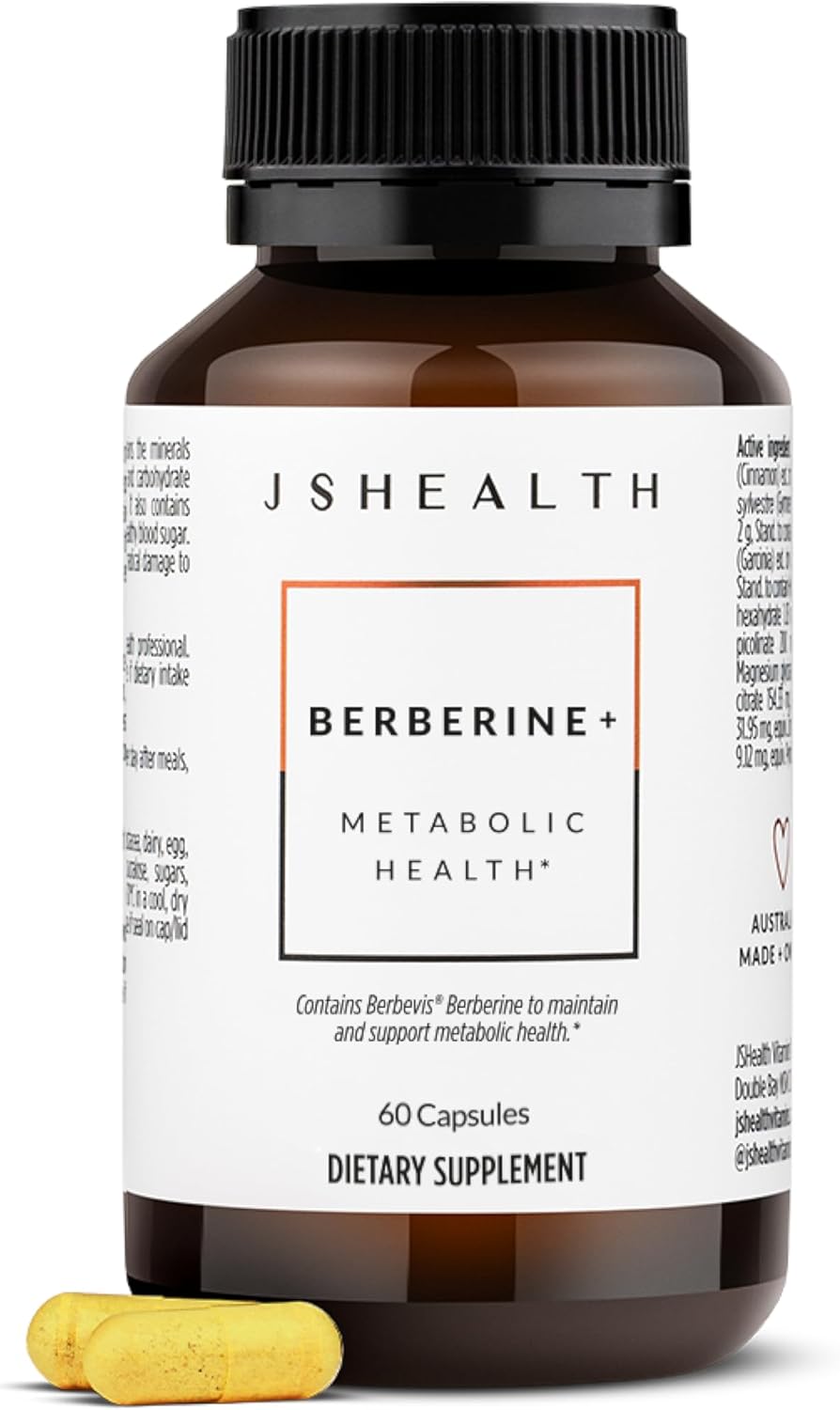 JSHealth Vitamins Berberine+ Formula — Berberine Supplement for Metabolic Health & Healthy Blood Sugar — Vegan, Gluten-Free & Non-GMO. (60 Tablets)
