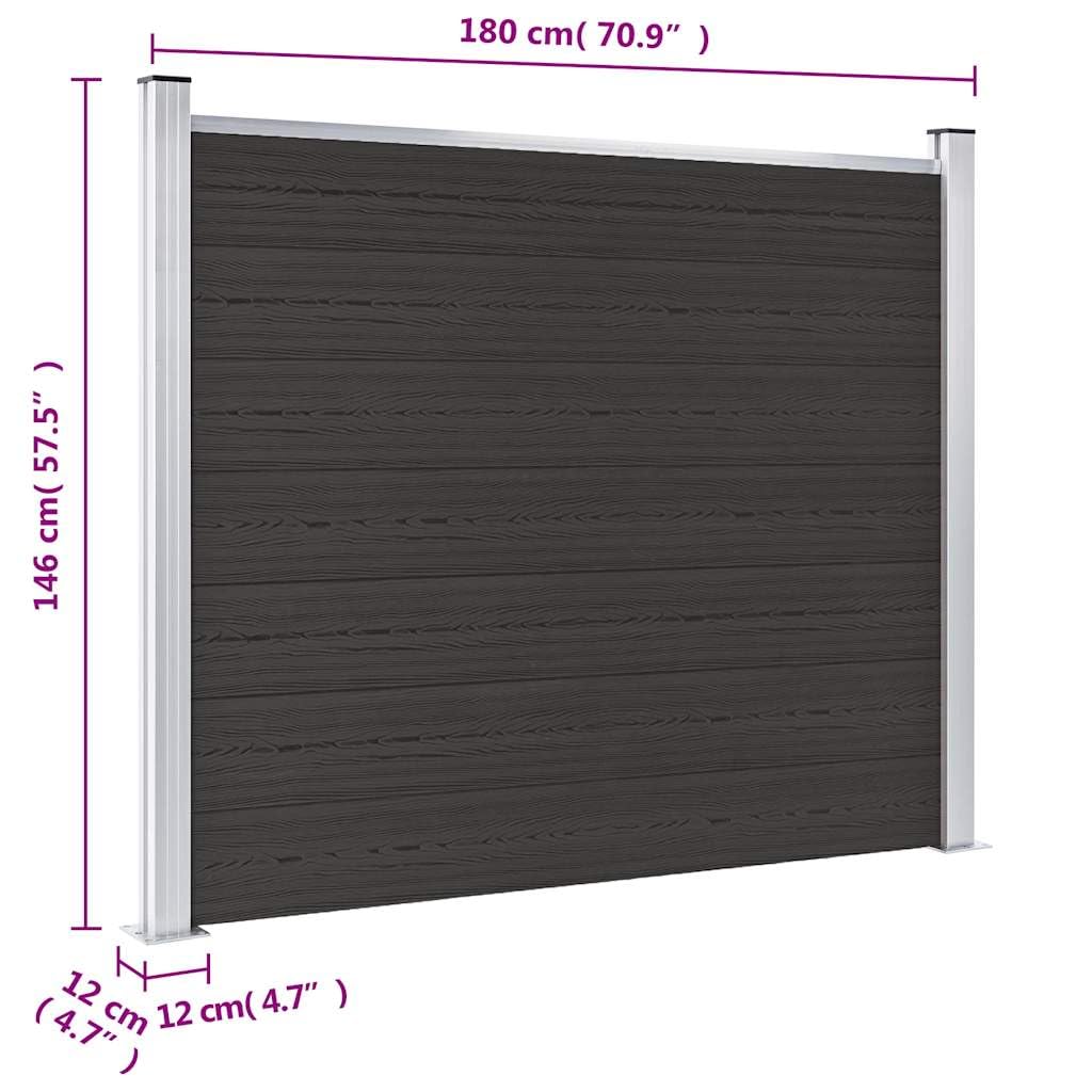 Zaunelement WPC Gartenzaun 180x146 cm Schwarz mit Aluminiumprofil, Sichtschutz, wetterfest, langlebig, für Terrasse, Balkon, Vorgarten, privatsphäre und Sicherheit