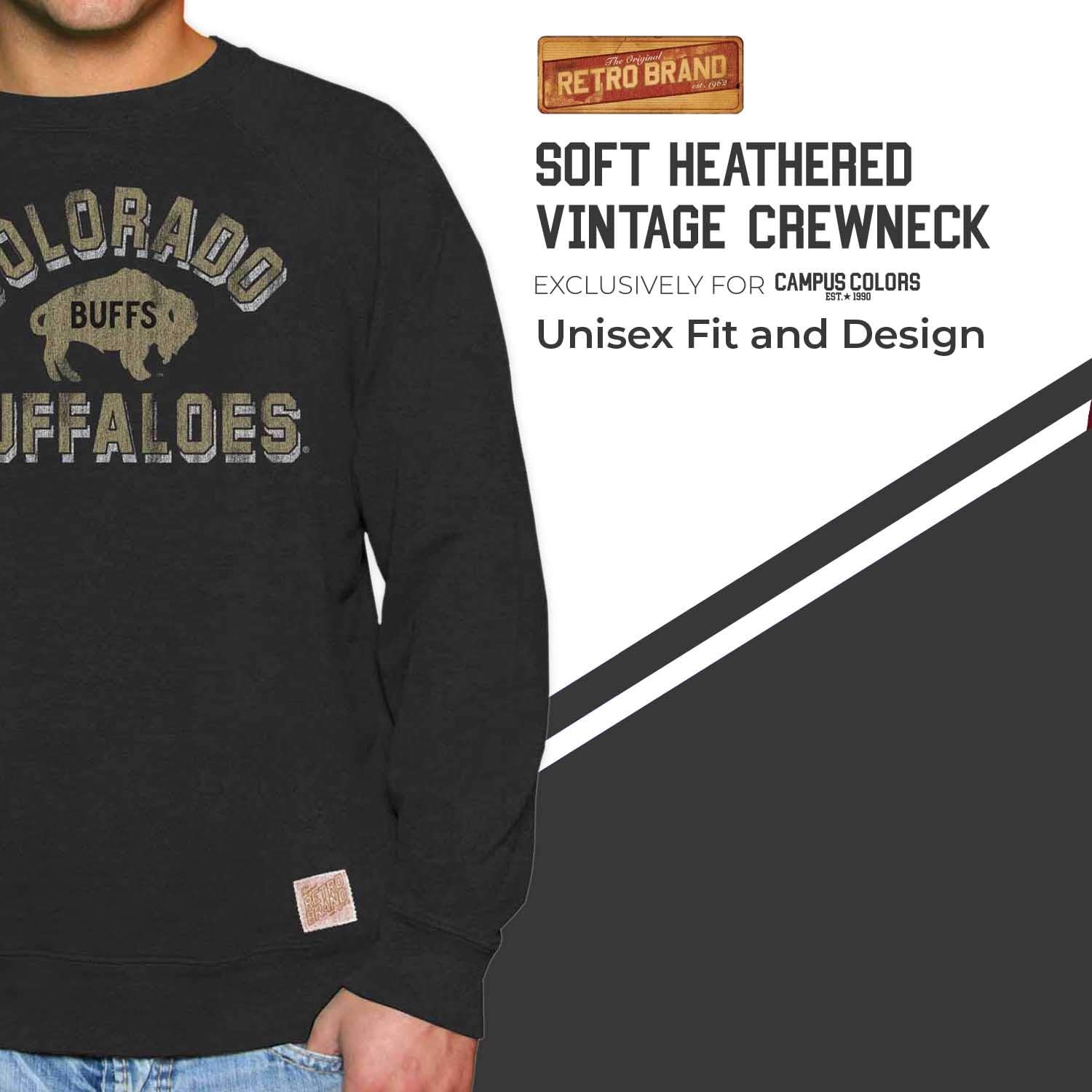 Original Retro Brand Adult University Crewneck (Colorado Buffaloes - Black, Small) - Image 2
