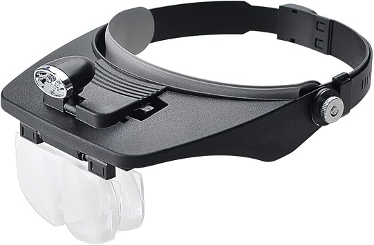 Headband Magnifier with 2 LED Light,Handsfree Headset Loupe Head Mounted Magnifying Glasses with 4 Detachable Lenses for Reading,Electronic Repair,Jewelry,Sewing,Crafts,Watch (Black)