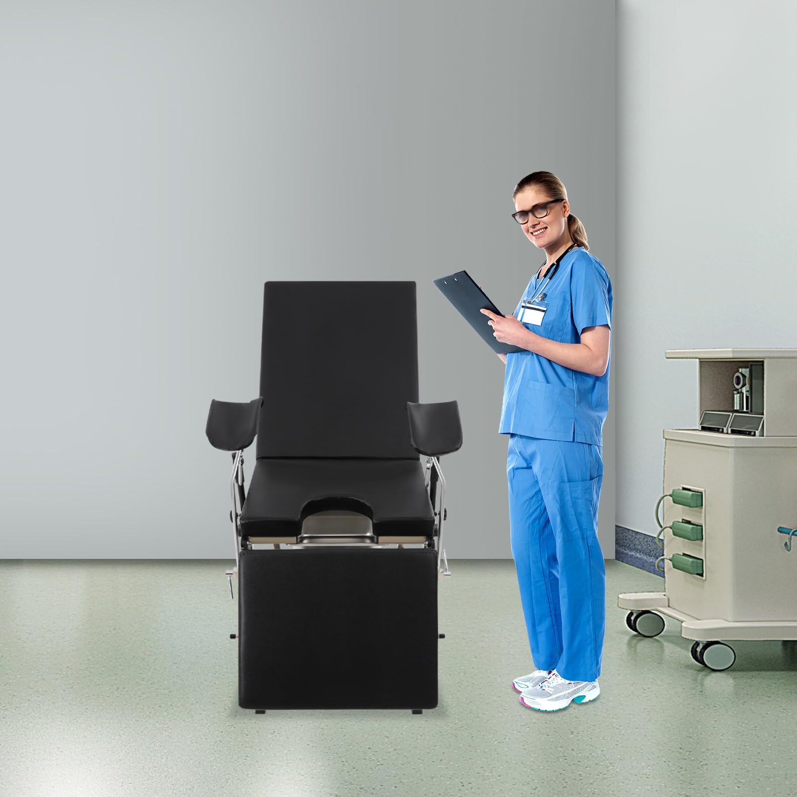 Gynäkologenstuhl, Verstellbares Gynstuhl mit Rückenlehne & Beinbrett, 102×77×31cm Medizinischer Untersuchungsstuhl, Gynäkologischer Stuhl für Kliniken Krankenhäuser Geburtsräume, BIS 200kg (Schwarz)