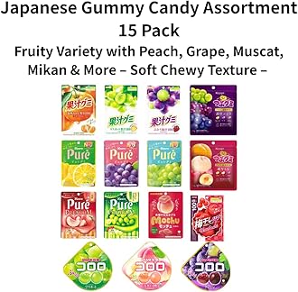 Japanese Gummy Candy Assortment 15 Pack Total 30.66oz(869g) – Fruity Variety with Peach, Grape, Muscat, Mikan & More – Soft Chewy Texture – Popular Japanese Snacks