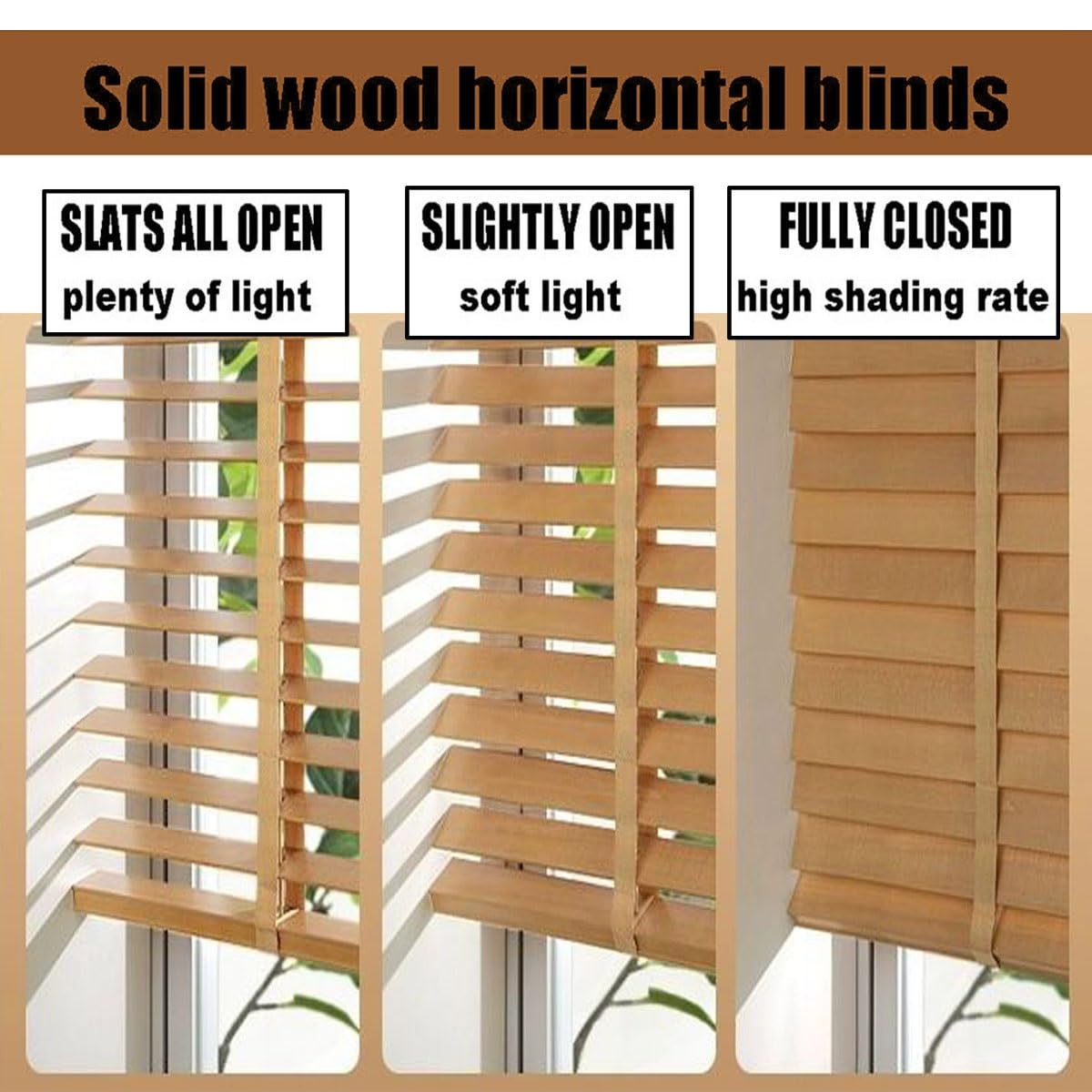 Tenda veneziana in legno per doghe da 5 cm, oscurante orizzontale, per camera da letto, patio, ufficio, cucina, larghezza 45-150 cm (45 x 213 cm)