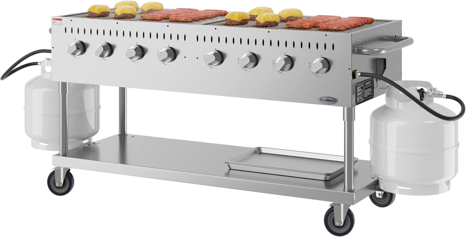 60 in. Commercial Mobile Outdoor Propane Gas Grill, ETL Listed in Stainless-Steel (KM-CGM-60)