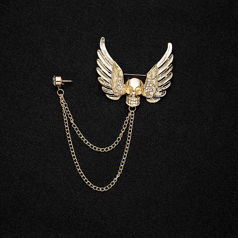 Image of Gothic Halloween Skull Hand Brooch Pin for Women Men Punk Vintage Crystal Skeleton Tassel Chain Lapel Pins Dark Skull Brooches Sweater Suit Accessory