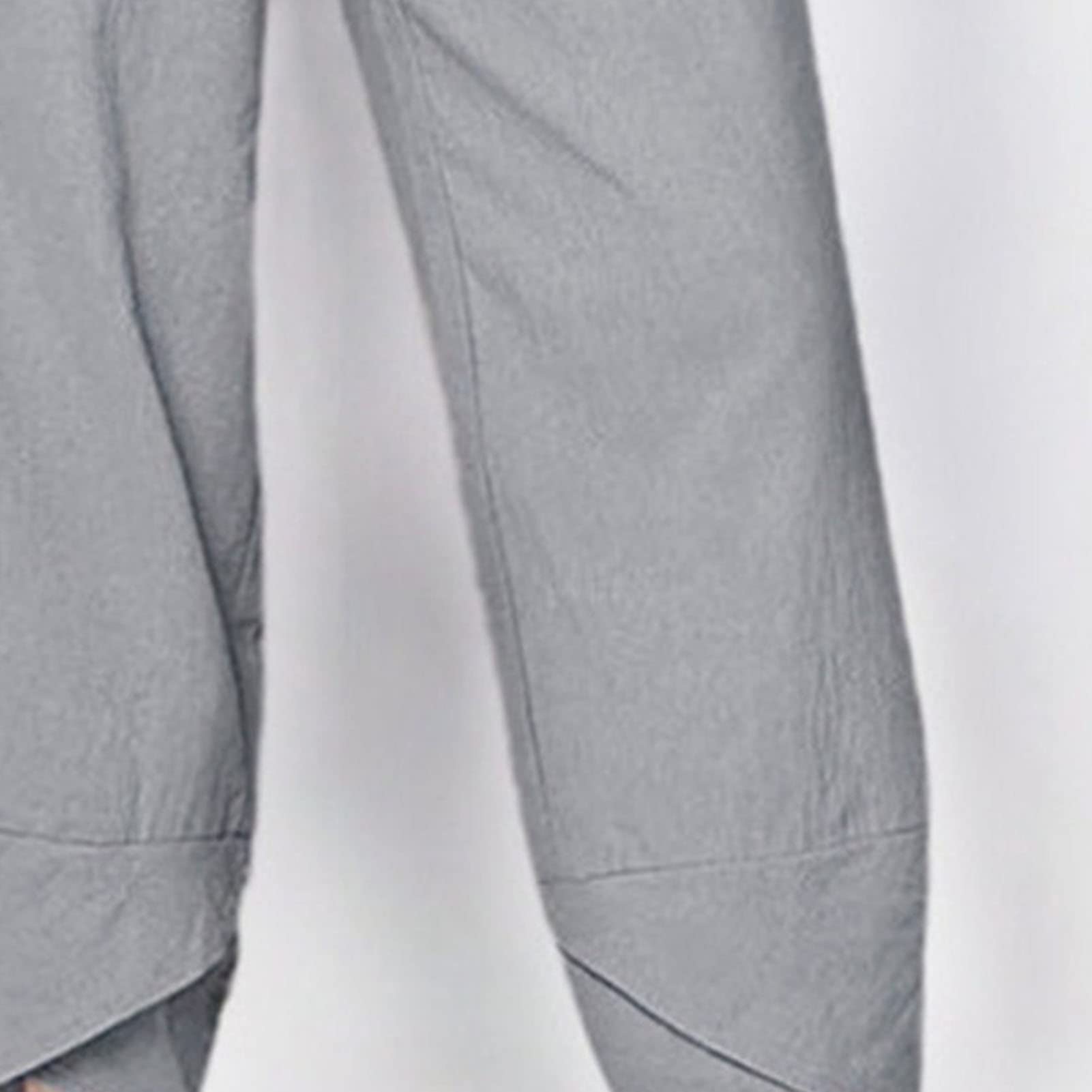 Maiyifu-GJ Women's Cotton Linen Loose Pants Summer Casual Baggy Lounge Pants Elastic Waist Lightweight Wide Leg Trousers (Grey 3,Large)