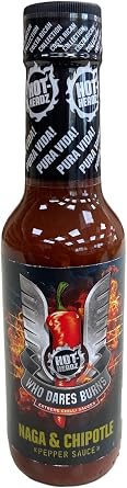 Hot Headz! Who Dares Burns! Naga Ghost Pepper & Chipotle Chilli Sauce With Habanero Chillies. Spicy Hot Sauce For Seasoning, Extra Flavour, Dipping & Marinades. Great Gift For Hot Sauce Lovers.148ml