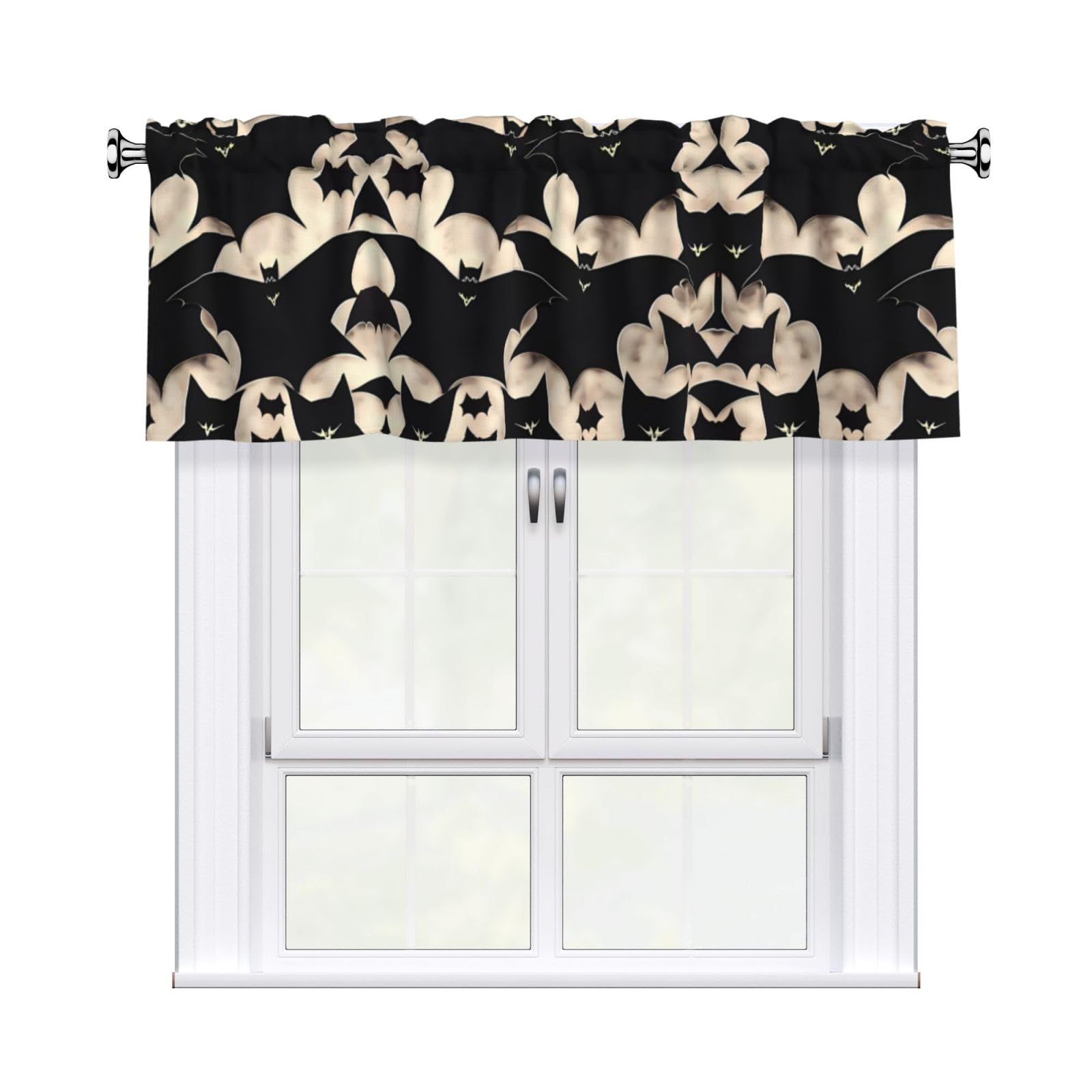 LMNGH Bat Print Curtain Valance for Windows,Kitchen Window Curtains Blackout Drapes Window Treatments Decorative Rod Pocket Short Curtain for Living Room Bedroom,54" W x 18" L