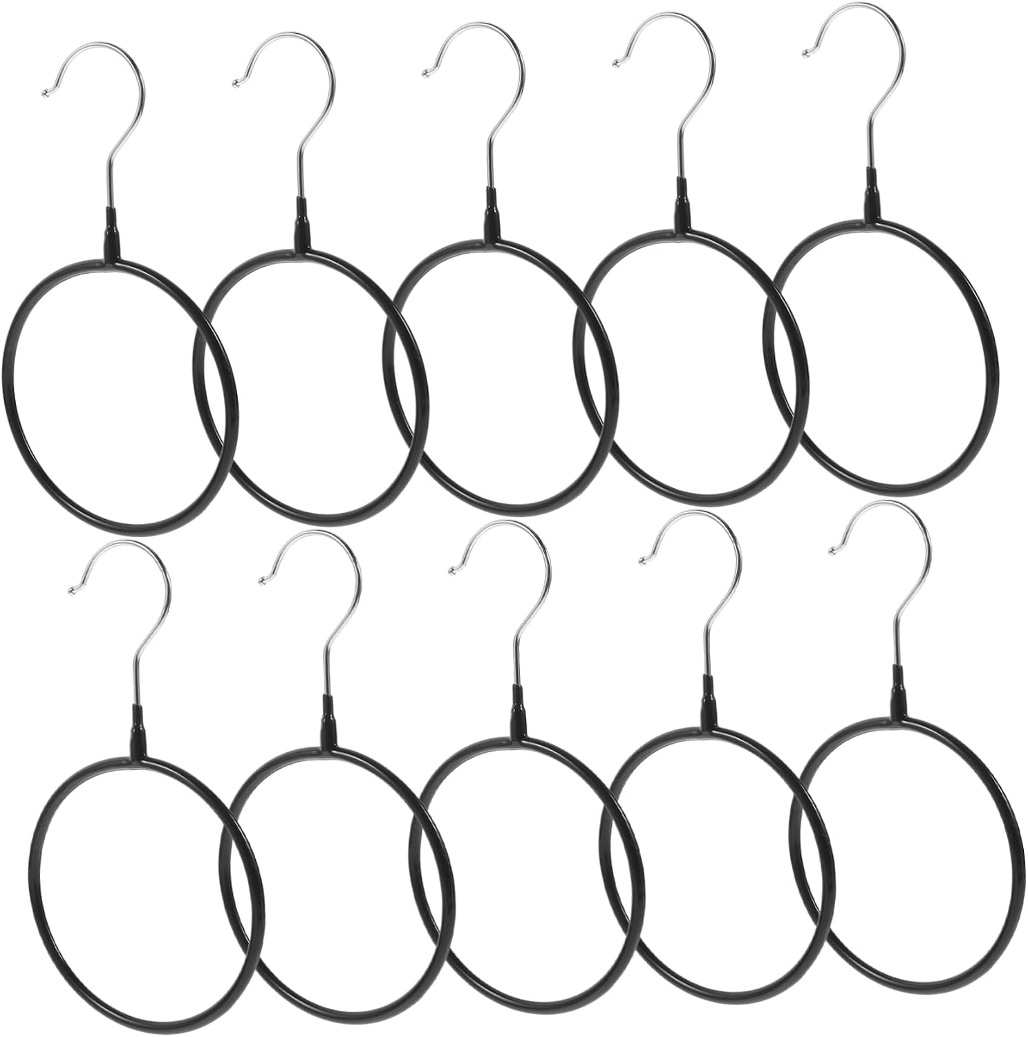 10pcs Non-Slip Silicone Coated Scarf Hanger Organizer Large Black Multi-Functional Closet Storage Hooks for Scarves Ties and Belts for Home Organization
