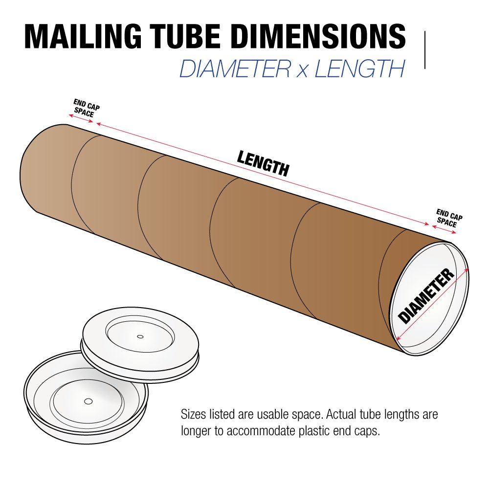 Tape Logic TLP1536K Mailing Tubes with Caps, 1-1/2" x 36", Kraft (Pack of 50) 0.06 Tube Wall Thickness Kraft 1 1/2" x 36"