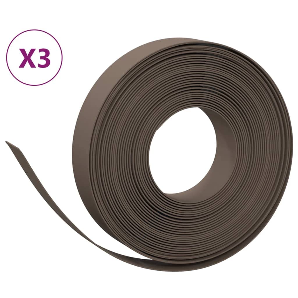 3er Set Rasenkanten Braun10m x 10cm PE Beetumrandung | Flexible Beetbegrenzung für Garten, Blumenbeete und Wege. Einfache Gestaltung individueller Kurven.