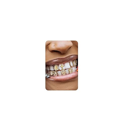UBGICIG 6Pcs Dental Grillz, Single Grills for Your Teeth, Gold Tooth Cap Fake Grill, Diamond Grillz Teeth for Men Women, Vampire Faux Halloween Top Teeth Kit, Hip Hop Mouth Jewelry with Molding Bars