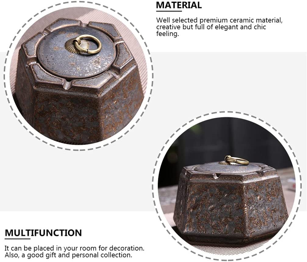 Portacenere Posacenere con Coperchio in Ceramica Posacenere da Esterno Posacenere Esagonale Posacenere retrò Posacenere in Ceramica Grezza Decorazione familiare Decorazioni