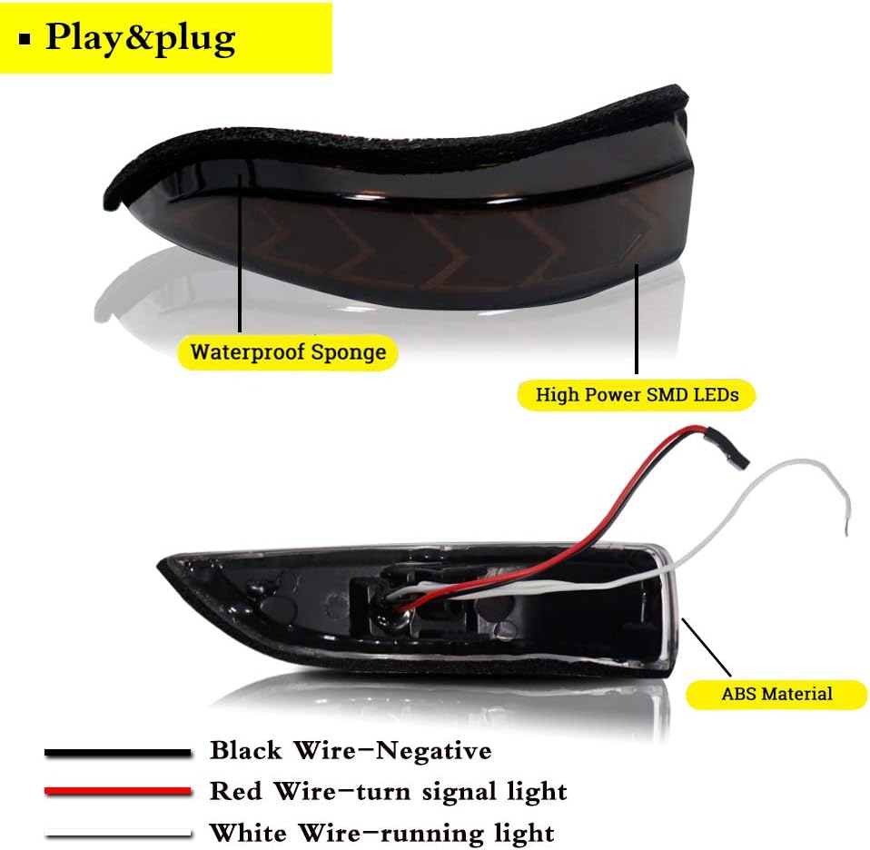 Smoked Lens Switchback Dual Color White/AMber Dynamic LED Side Mirror Blinker W/Turn Signal Courtesy Light Assembly Kit Compatible with Toyota Corolla iM Prius C Avalon