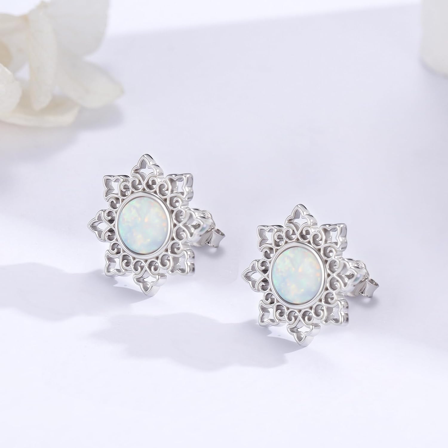 KiiKii Opal Stud Earrings for Women 925 Sterling Silver Celtic Knot White/Blue Opal Earrings Fine Jewelry Gifts for Wife Mom Daughter - Image 2