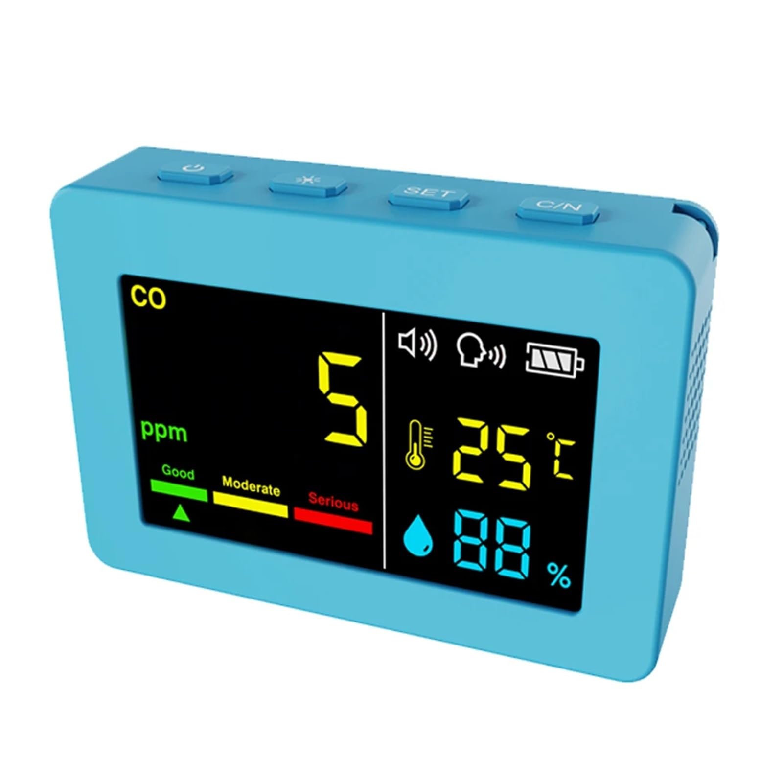 Air Quality Monitor, 3 in 1 Air Quality Analyzer CO Meter Temperature Humidity Tester Carbon Monoxide Detector(Blu)