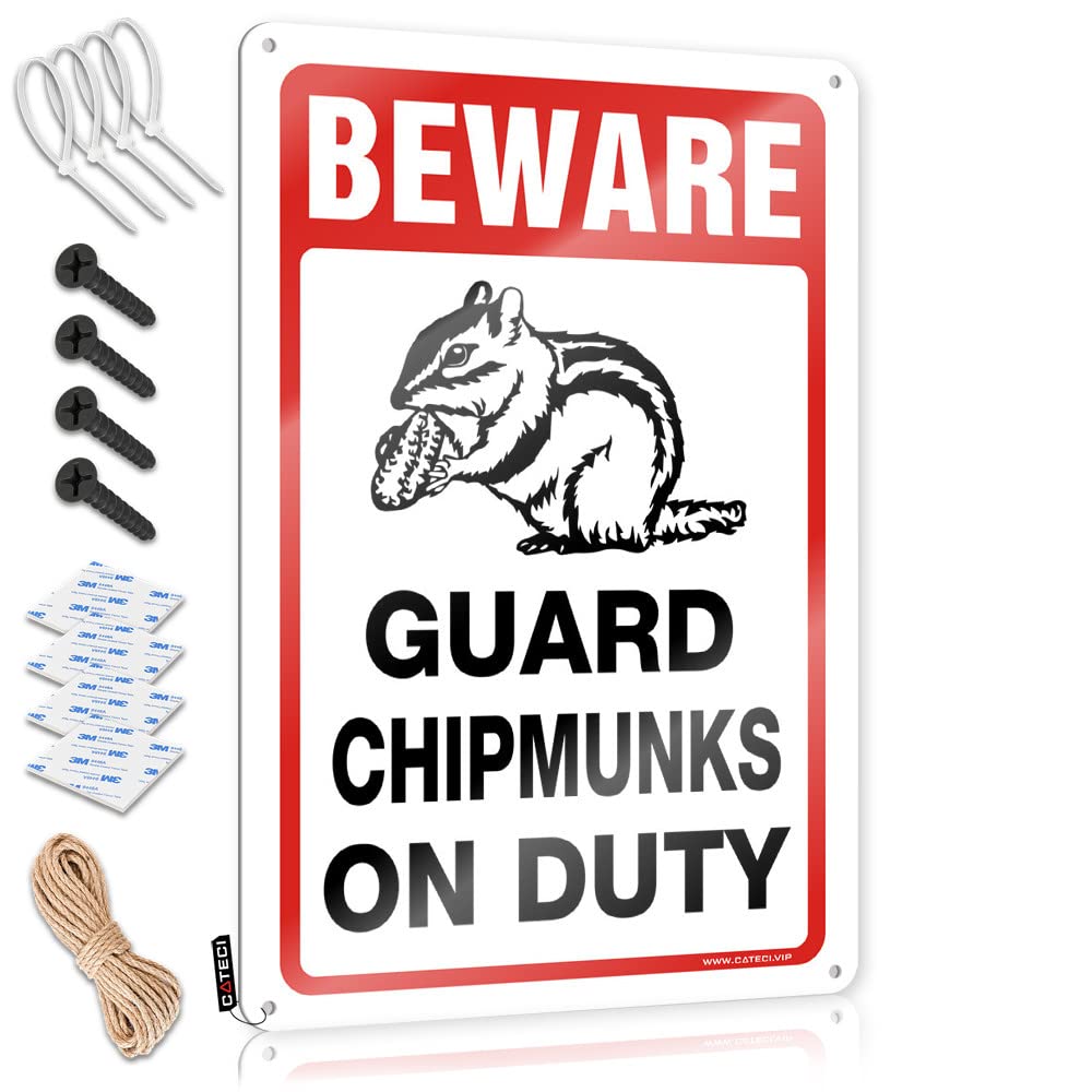 Cats Accessory Metal Wall Decoration - Beware! Guard Chipmunks On Duty Grunge Metal Wall Art Ready To Hang For Tiki Bar(20X30CM)