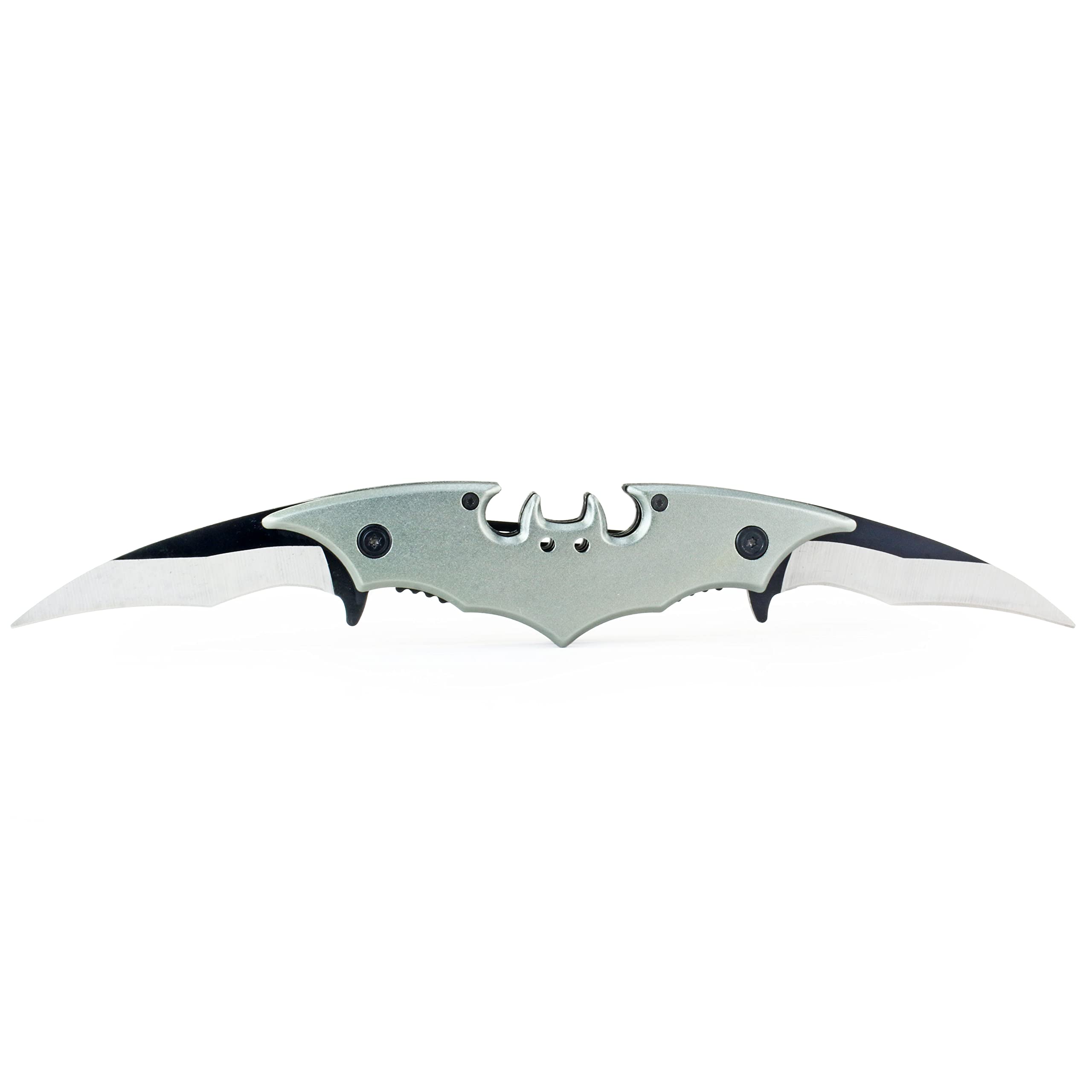 Dark Twin Blade Knife - Double Edge Folding Pocket with clip, 11" Stainless Steel Two Sharp Cut (): Silver