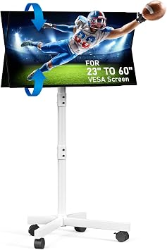 Mobile TV Stand for 23-60 Inch LCD LED OLED Flat Panel Curved Screen TVs up to 88 lbs, Tilt and Height Adjustable, Locking Rolling Wheels TV Cart, Max VESA 400x400mm, White
