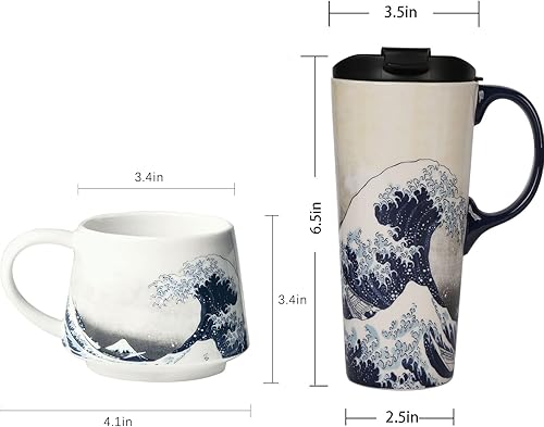 Vista 13 de Taza de café de viaje de cerámica con tapa y asa para el hogar y la oficina, taza de té alta de porcelana de 17 onzas con caja de color, viaje