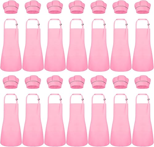 Miniatura 8 de Juego de 28 delantales de chef a granel, delantal ajustable para niños y niñas con 2 bolsillos, disfraz de chef, Varios colores