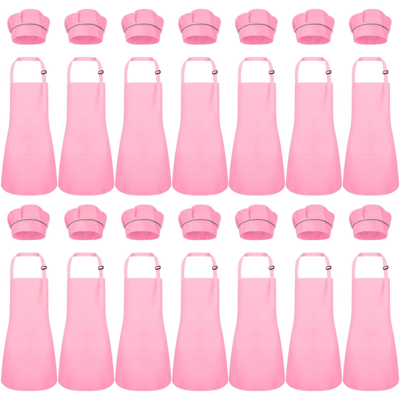 Handepo 28 Pcs Kid Apron and Chef Hat Set Adjustable Bib Apron with Pockets for Kids Cooking Baking Painting Crafting