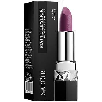 SADOER, Velvet Matte, Lipstick, Long-Lasting Moisturizing Transfer-Proof Finish, Assorted 12 Shades, 4g 06# Rose Purple