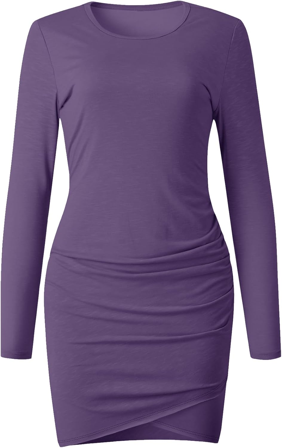 AUXDIO Women Bodycon Long Sleeve Dresses Casual Ruched Wrap 2026 Spring Fall Party Club Mini Dress - Image 5