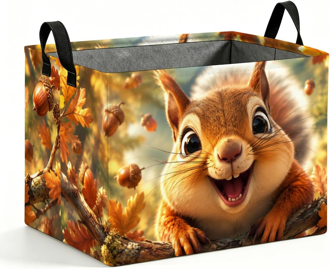 Squirrel Storage Bins, 56L Laundry Hamper Foldable with Handles