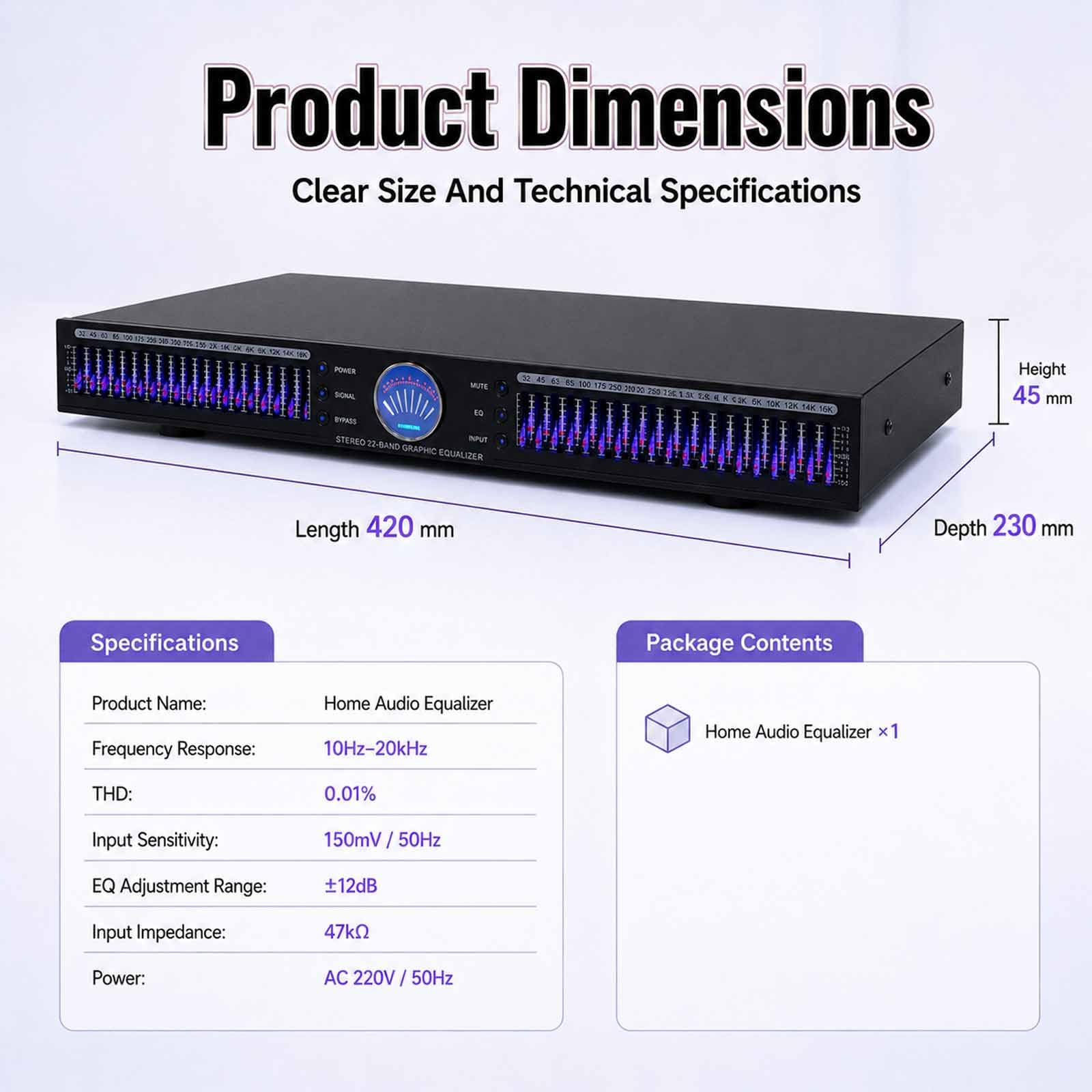 Égaliseur Graphique 22 Bandes Avec Analyseur De Spectre Musical Led, 10 Effets Préréglés, Réduction Automatique Du Bruit, Processeur Audio Double Canal, Connectivité Xlr/trs Polyvalente