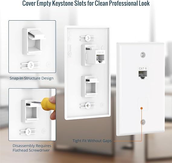 Tecmojo Keystone Blank Inserts for Keystone Jack Wall Plate and Patch Panel, 25 Pack, White
