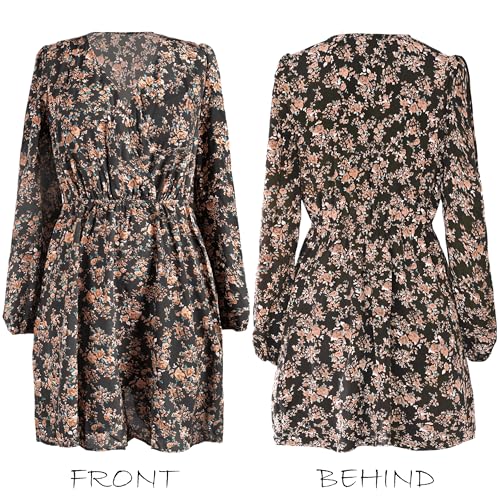 Image of CUPSHE Women Floral Ruffle Summer Dress Surplice V Neck Long Peasant Sleeve Elastic Waist Flowy Casual Holiday Mini Dress