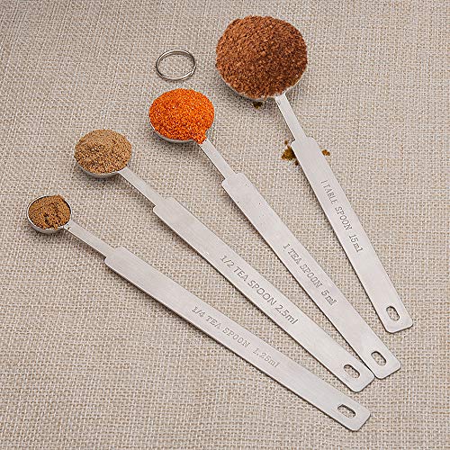Onekoo 7 Inches Long Handle Measuring Spoons Set, Premium Stainless Steel Metal Spoon, Tablespoon & Teaspoon & Coffee Scoop , For Accurate Measure Liquid Or Dry Ingredients, For Cooking Baking #TOP2