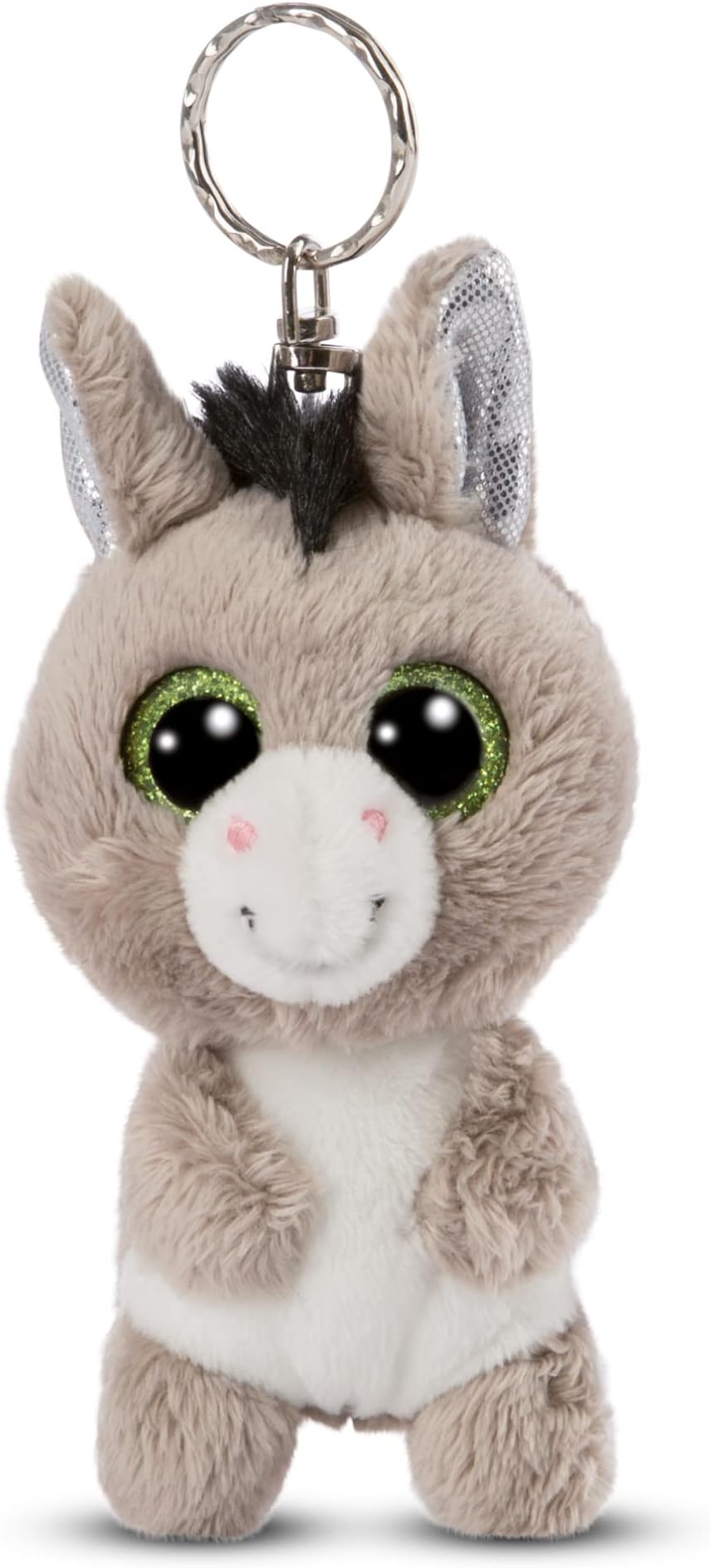 NICI 47661 Original – Glubschis Donkey Keyring Donki 9cm – Cuddly Toy Pendant for lanyards, Keychains & Key Holders – Bag Charm, Grey