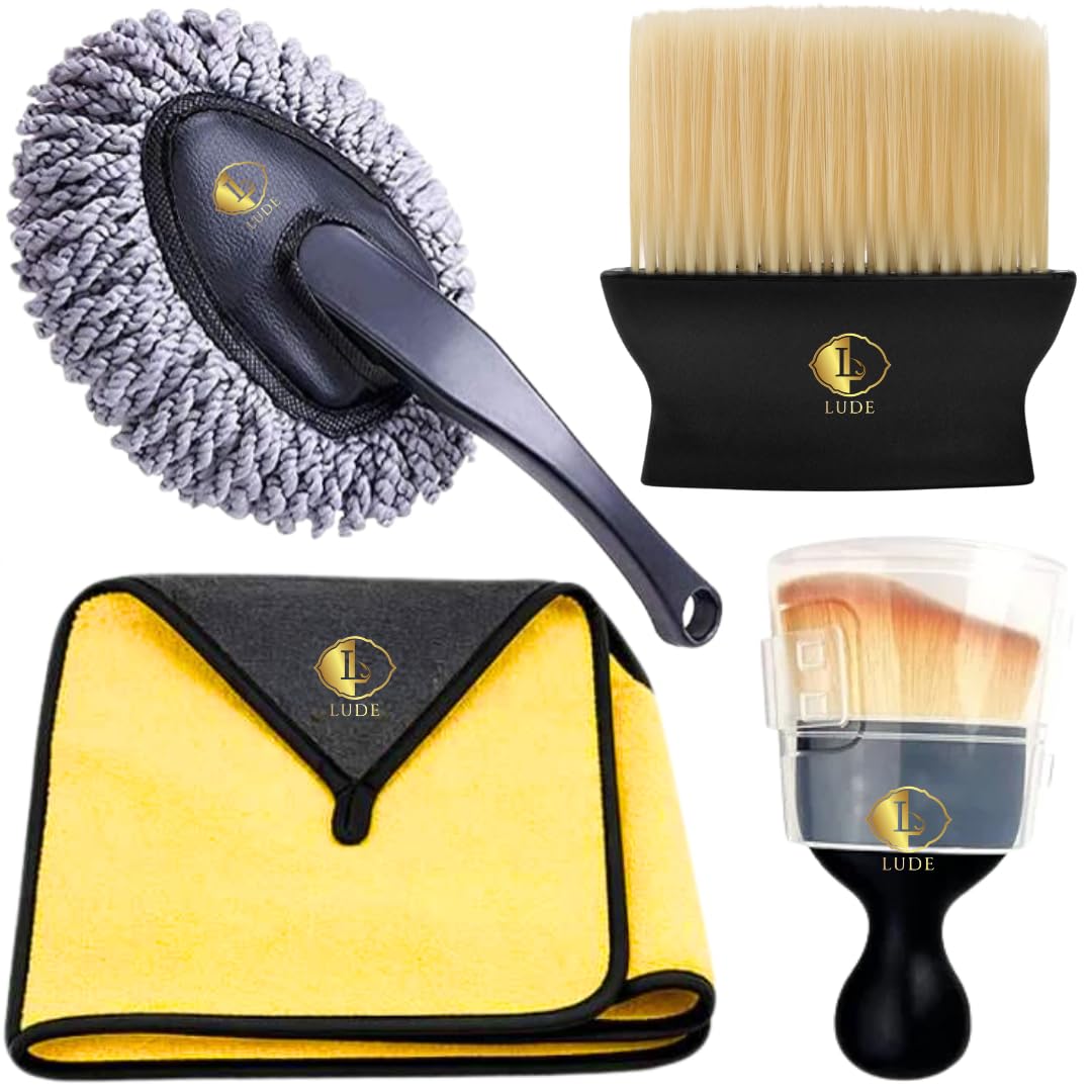 LUDE 4 PCS Car Cleaning Kit with Microfiber Duster, Scratchfree Microfiber Cloth, Car Detailing Brush & AC Vent Cleaning Brush | Interior & Exterior Car Cleaning Accessories for Cars, SUVs & Bikes-image-10