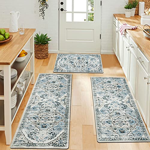 Hebe Boho Kitchen Rug Sets 3 Piece With Runner Farmhouse Rubber Kitchen Mats For Floor Non Slip Washable Thin Kitchen Area Rug Floor Mat Waterproof Hallway Laundry Room Runner Rug #TOP1