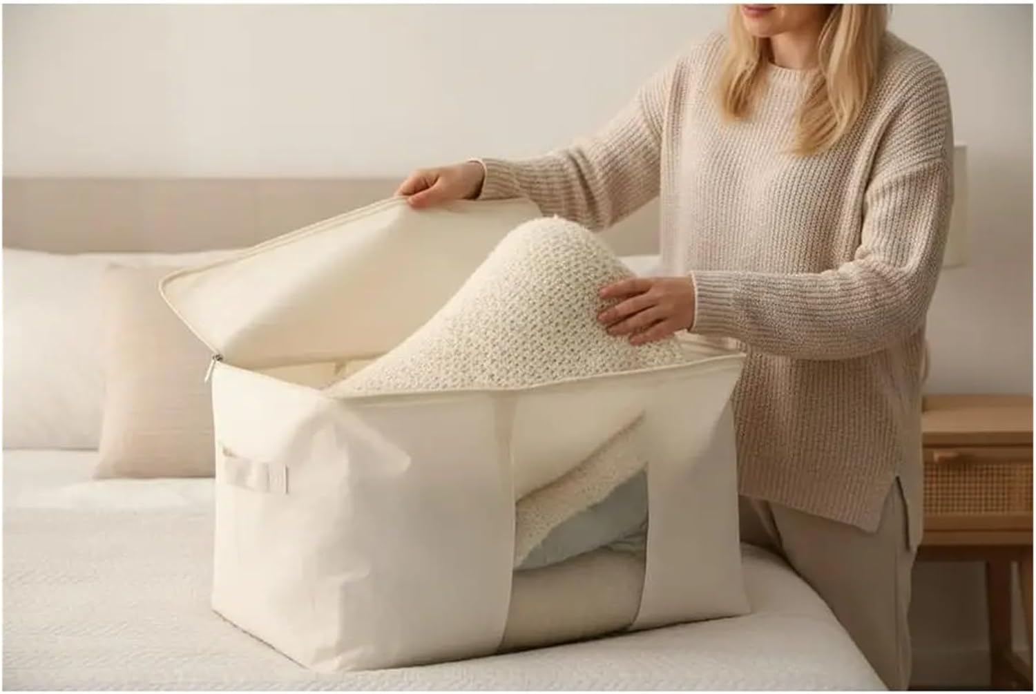 Canvas Storage Bags 80L with Clear Window for Blankets Quilts Pillows