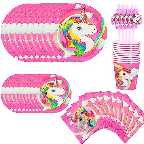 60 Piezas Vajilla de Unicornio Cumpleaños,Unicorn Juego de Vajilla de Cumpleaños,Cubiertos...