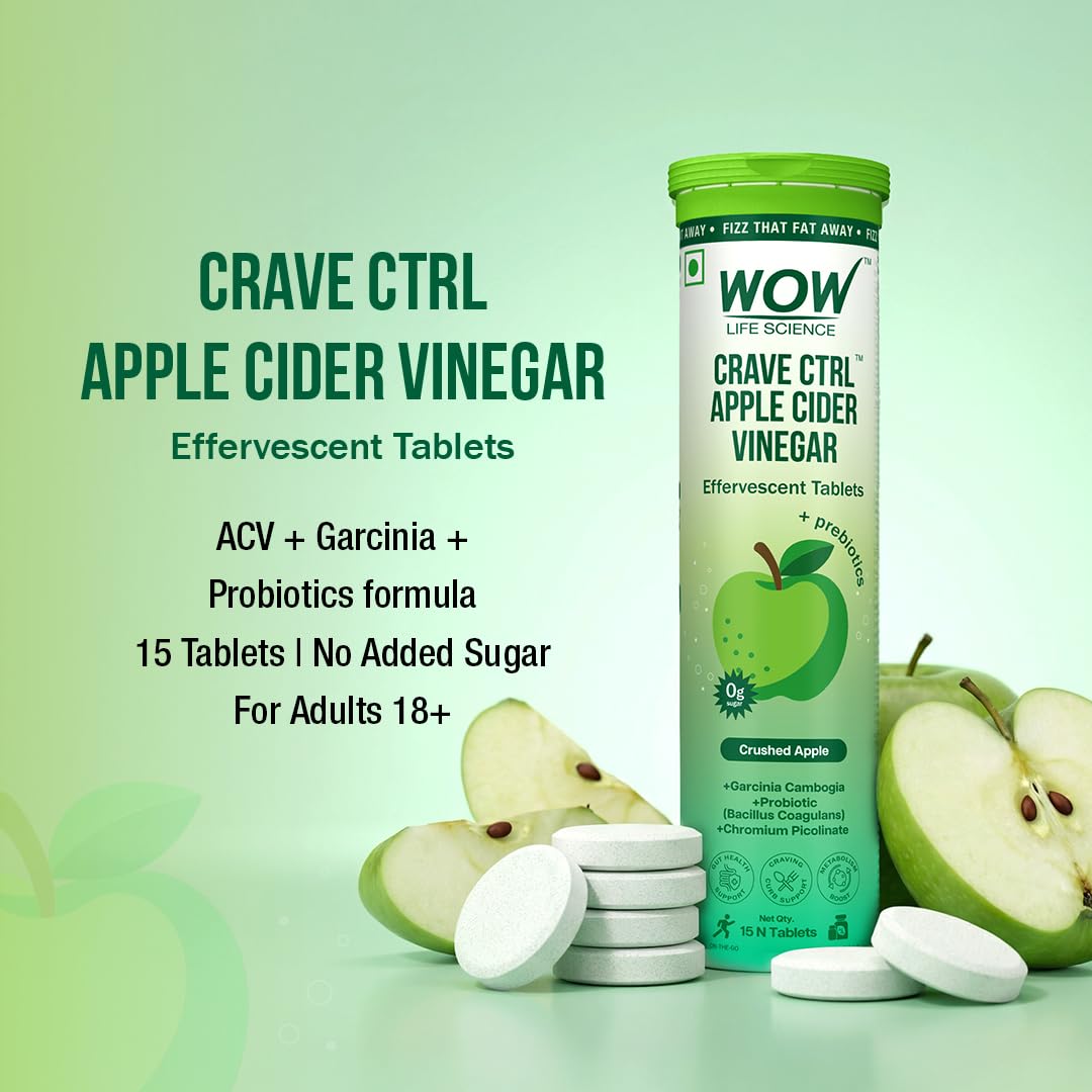 WOW Life Science Crave Ctrl Apple Cider Vinegar Effervescent Tablets | 500mg ACV with Garcinia, Probiotic & Chromium | Zero Sugar, Great Tasting Drink for Cravings Control, Gut Health & Metabolism | 15 Tablets - Image 2 thumbnail