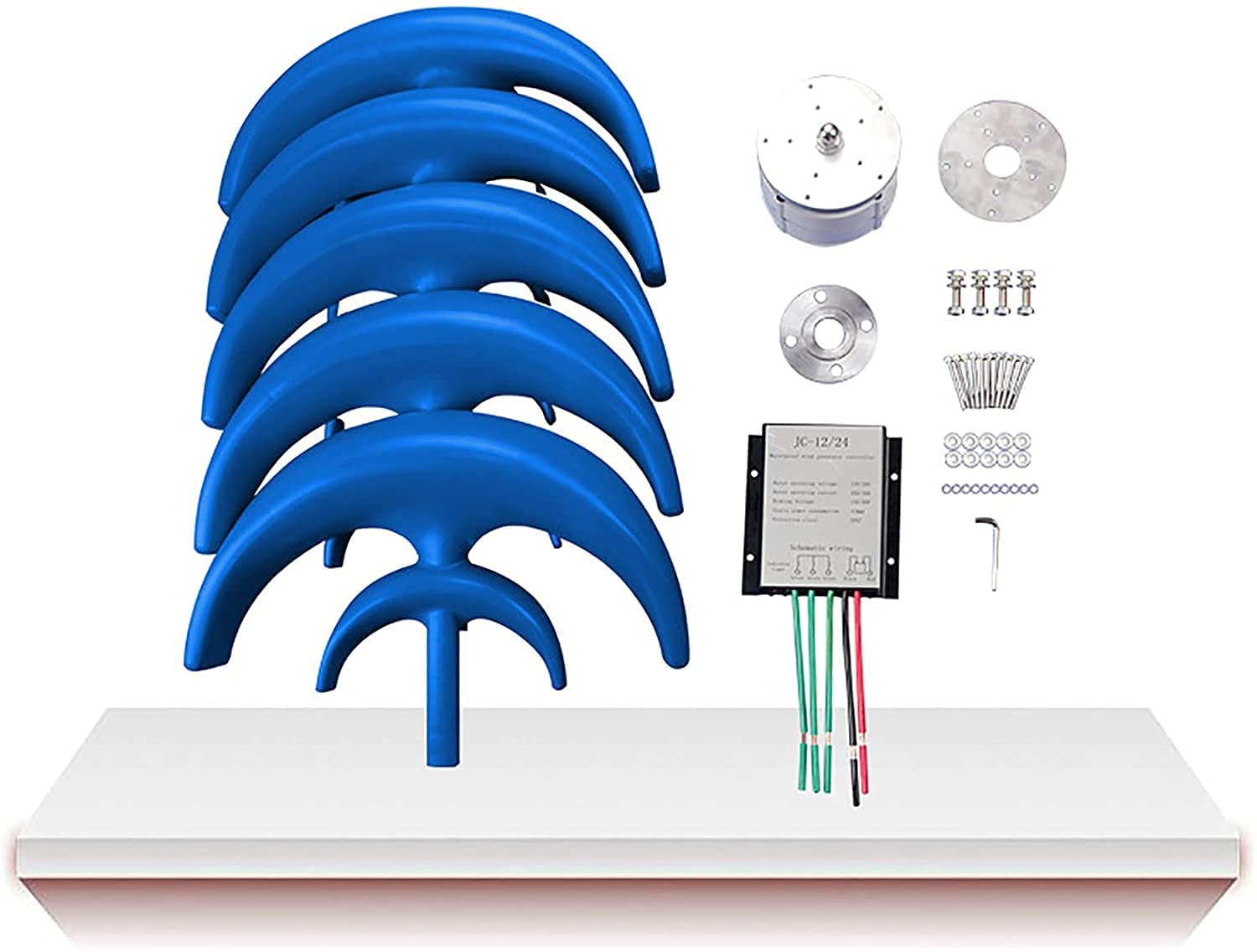 Éolienne Génératrice 24V Génératrice Éolienne 5 Pales LW Vitesse Vent Vente Éoliennes avec Contrôleur de Charge pour Lampadaires de Jardin, Bleu, 200w