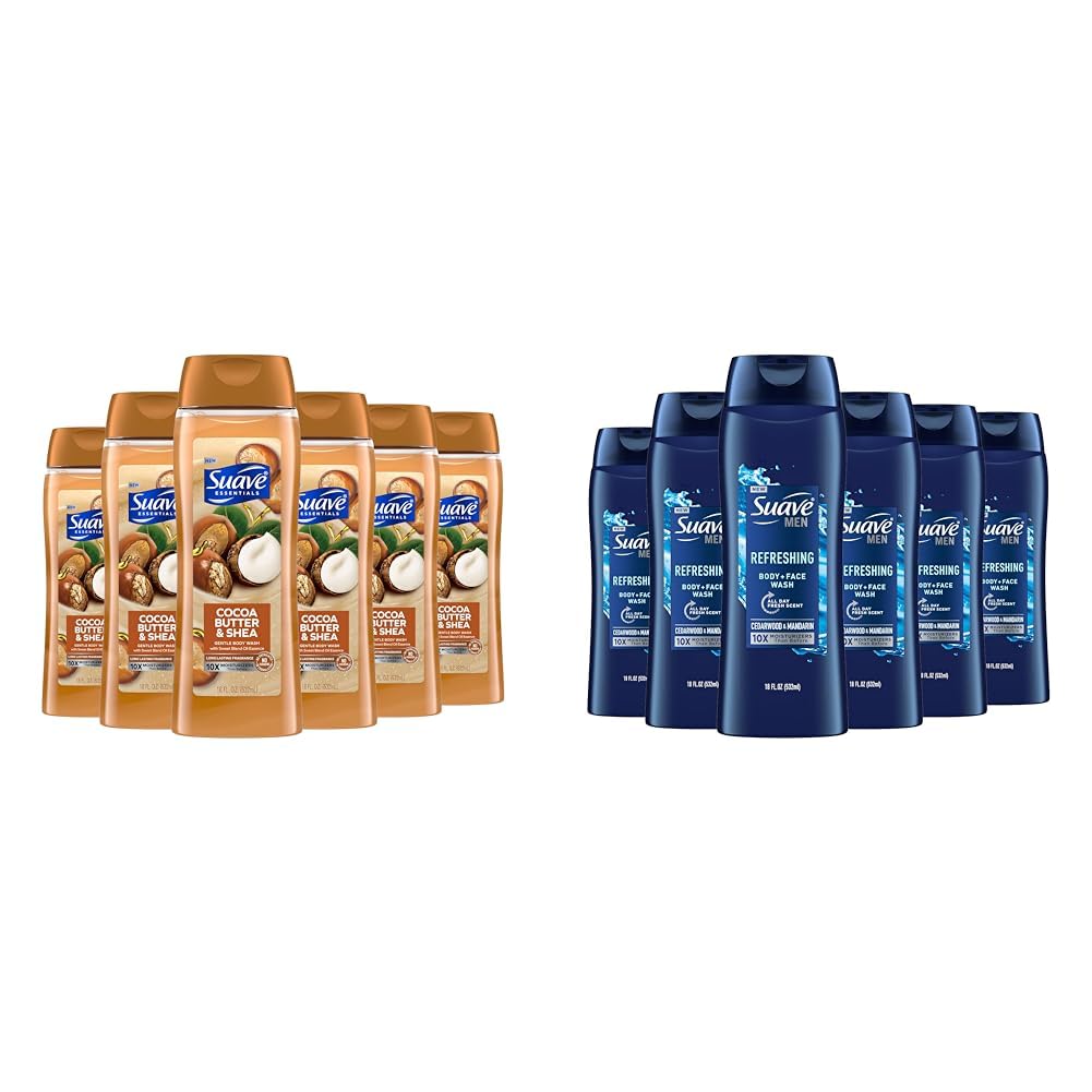 Suave Body Wash Bundle Cocoa Butter Shea and Men's