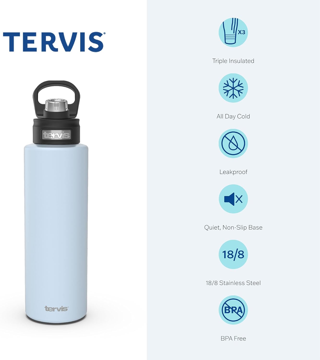 Tervis Powder Coated Stainless Steel Triple Walled Insulated Tumbler Travel Cup Keeps Drinks Cold, 40oz with High Performance Lid, Deepwater Blue