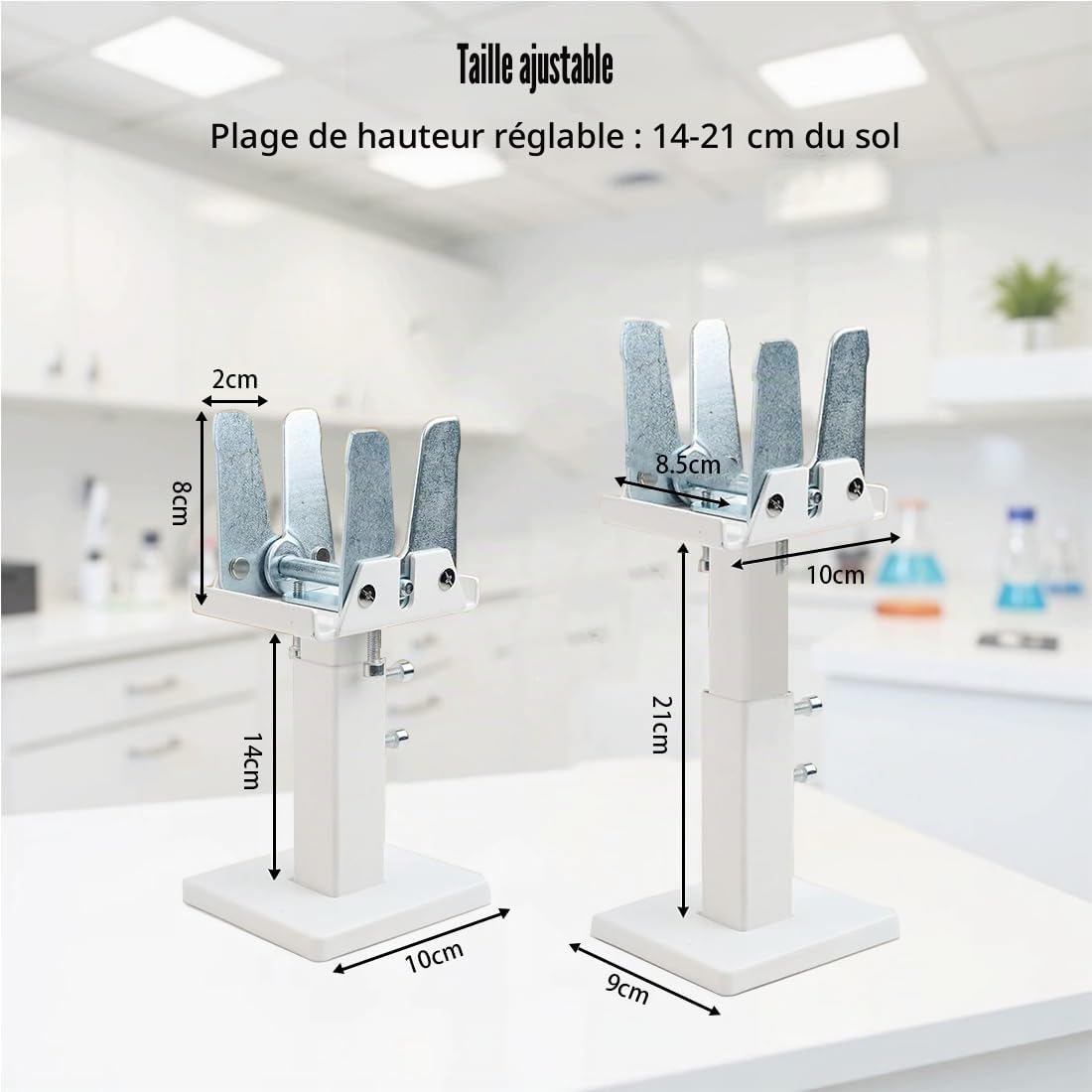 Lot de 2 supports de radiateur - Montage au sol - 14 à 21 cm - En acier réglable - Pieds de radiateur pour radiateurs à panneau - Blanc + argenté