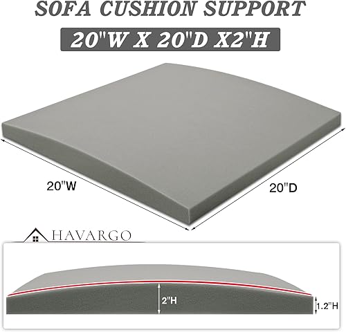 Miniatura 2 de HAVARGO Couch Cushion Support for Sagging Seat 20X20X2 Inches Higher Density Foam Under Couch Cushion Support with Anti Slip Mesh Fabric, Light Grey