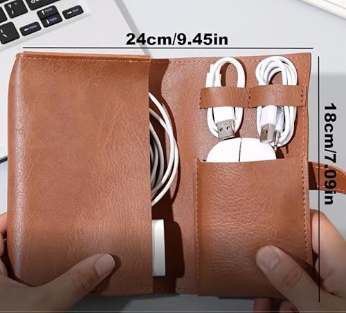 DUWUZEST Elektronischer Organizer aus Leder im Vintage-Stil, Reisekoffer, Kabel-Organizer für Reisen, Leder-Ladegerät, Mangel für wichtige Maus, Adapter, Kabel (Vintagebraun)