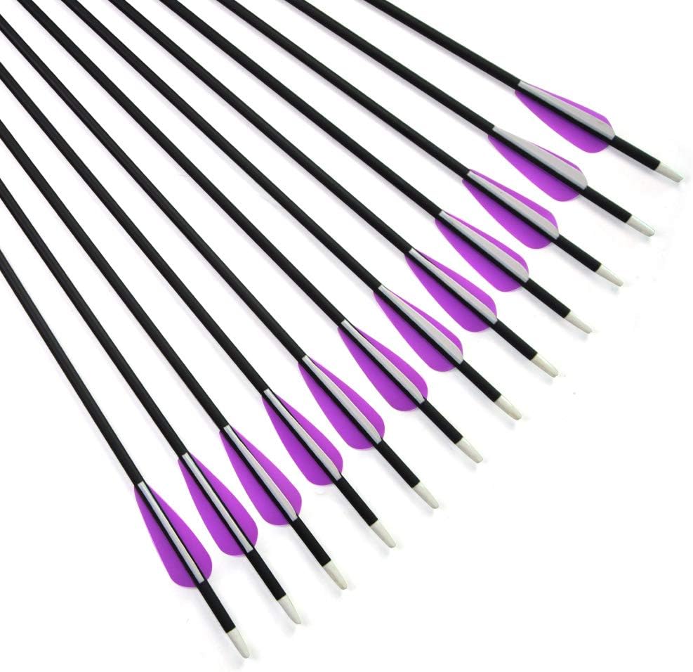 12 Pieces Archery Carbon Arrows 30 inch Mix Carbon Hunting Targeting Arrows Spine 500 with Telescopic Arrow Quiver Tube for Recurve Compound Bow Target Practice Arrows