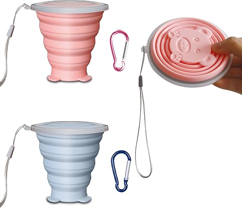 2 Piezas Vaso Plegable Silicona, Portátil y Reutilizable Taza Plegable, con gancho，Trail Running para Camping Senderismo y Viaje