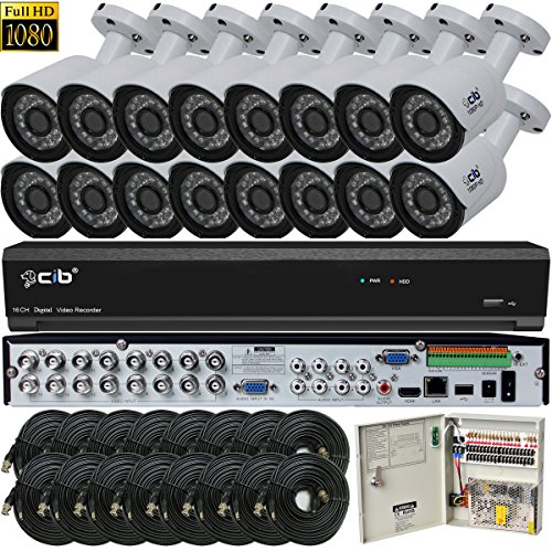 CIB Security H80P16K2T56W-16KIT 16CH 1080P Video Security DVR, 2TB HDD & 16x2.1-MP 1920TVL Night Vision Camera, White
