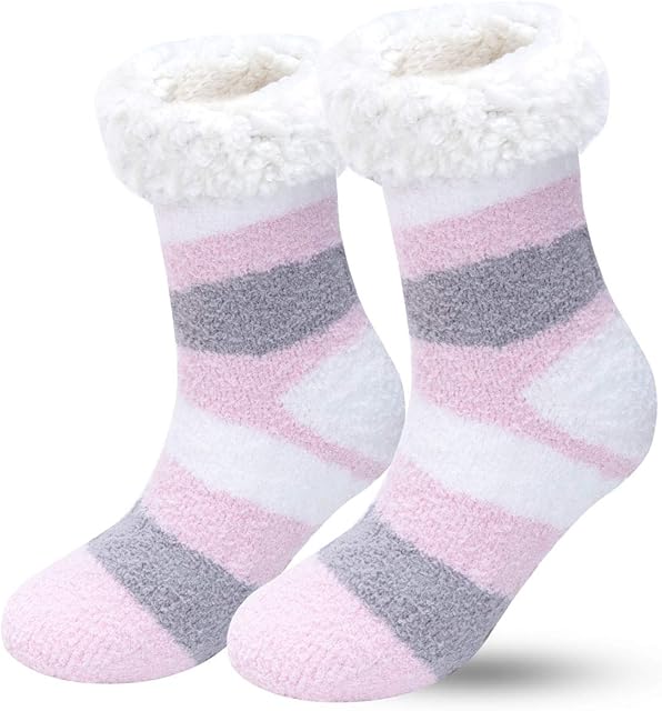 BOER Slipper Socks - Winter Ladies Non Slip Soft Cozy Slipper Socks Fleece Lined Fluffy and Furry Knitted Warm Home Socks